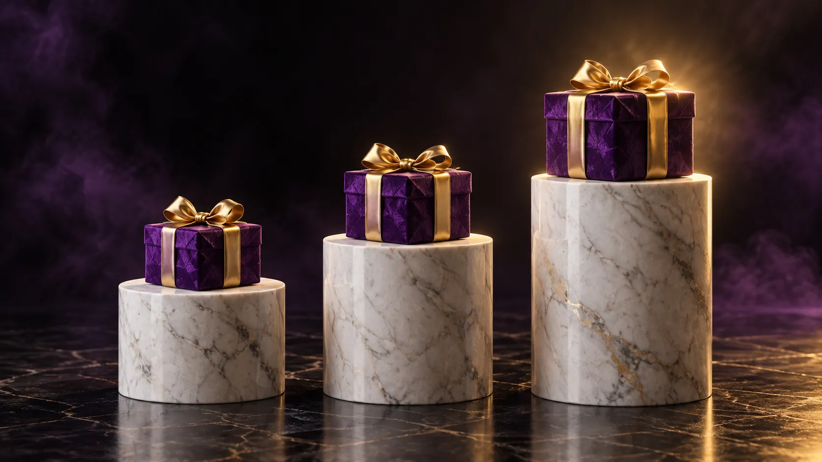 Three raised plinths in a row, evoking a staged sequence of bonus levels