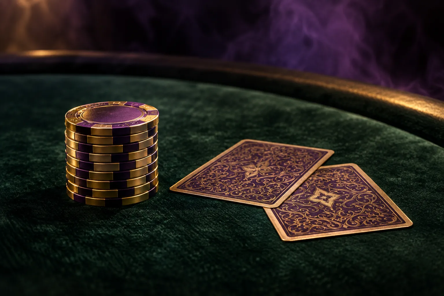 Card table detail echoing the playing-card and lucky-symbol touches across this classic set