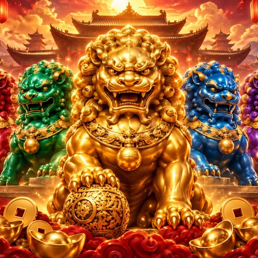 5 Lucky Lions cover art with a Chinese-inspired lion theme